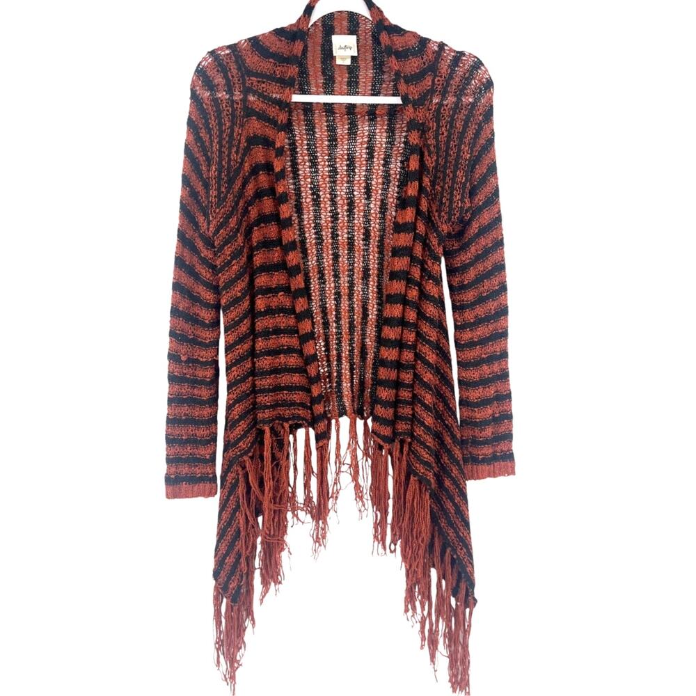 Daytrip Open Knit Fringe Womens Sweater Sz M Festival Grunge Striped Asymmetric